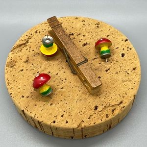Vintage Cork Board with Mushroom Push Pins